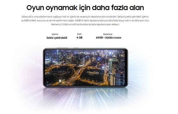 Samsung Galaxy A21s 128GB 4GB Ram 6.5 inç Cep Telefonu oyun oynamak için daha fazla alan